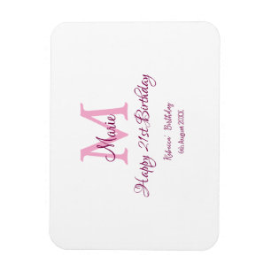 Magnet Flexible Joyeux 21e Anniversaire rose ajouter nom monogramm