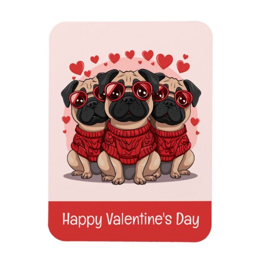 Magnet Flexible Joyeux Chiens de Carlin de la Saint Valentin (Vertical)