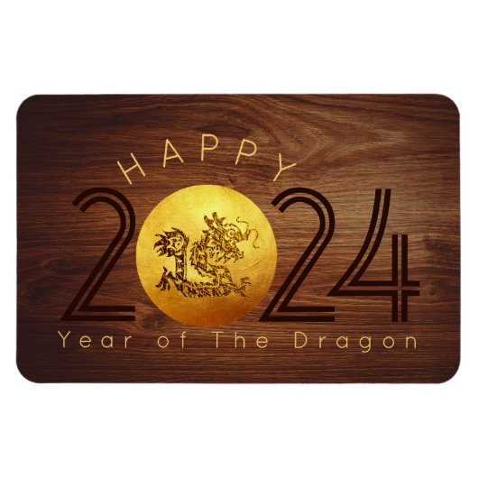 Magnet Flexible Joyeux dragon chinois de bois Nouvel An 2024 RecPM (Horizontal)