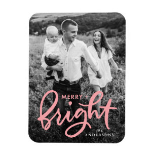 Magnet Flexible Joyeux et Lumineux Script Rose Gras Fête Photo