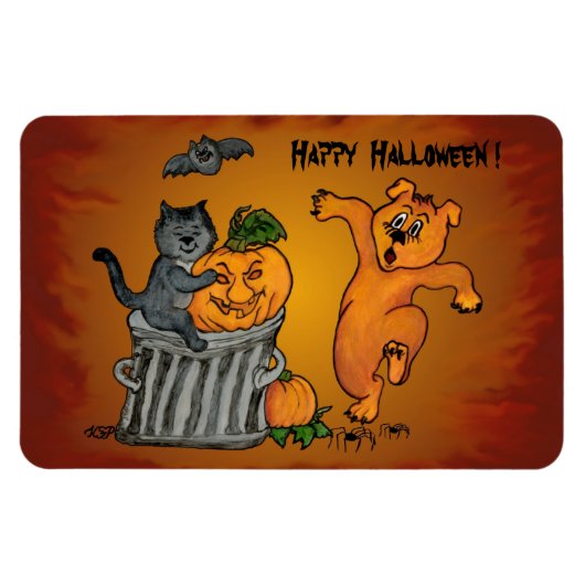 Magnet Flexible Joyeux Halloween avec Chat Chat Chien et Araignée (Horizontal)