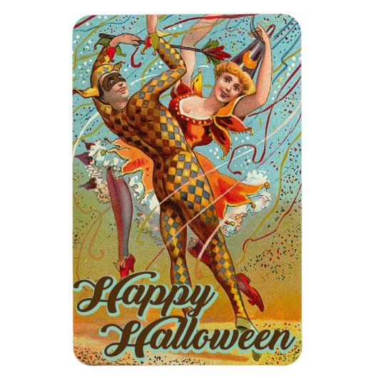 Magnet Flexible Joyeux Halloween Dancing Jester Masquerade Vintage (Vertical)