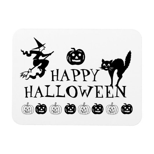 Magnet Flexible Joyeux Halloween noir blanc effrayant (Horizontal)