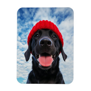 Magnet Flexible Joyeux Labrador dans une Beanie rouge sous un ciel