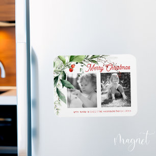 Magnet Flexible Joyeux Noël 2 Photo Aquarelle Verdure