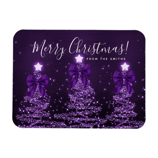 Magnet Flexible Joyeux Noël Arbres de Noël Violets Salutation (Horizontal)