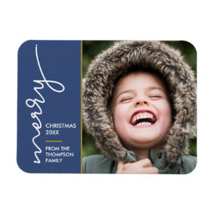 Magnet Flexible Joyeux Noël bleu moderne Carte photo