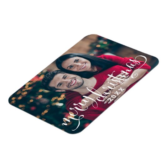 Magnet Flexible Joyeux Noël Écriture Blanche Moderne Photo (Côté Gauche)