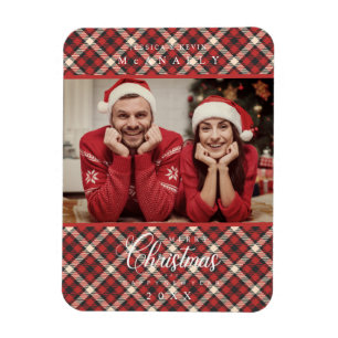 Magnet Flexible Joyeux Noël Famille Photo Tartan Rouge Carreaux