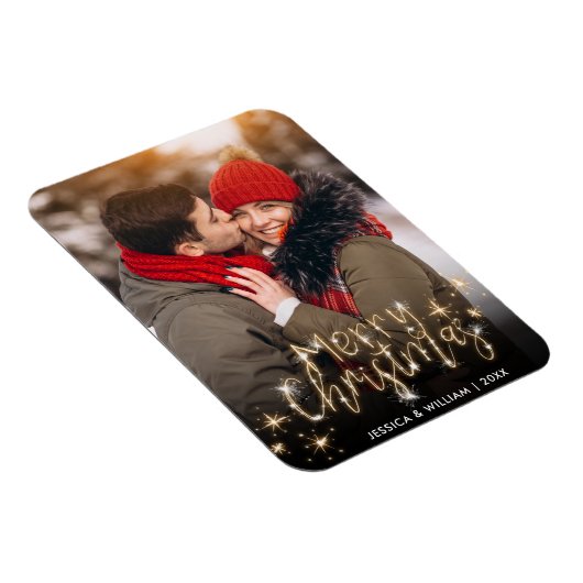 Magnet Flexible Joyeux Noël Gold Sparkle Script PHOTO Salutation (Côté Droit)