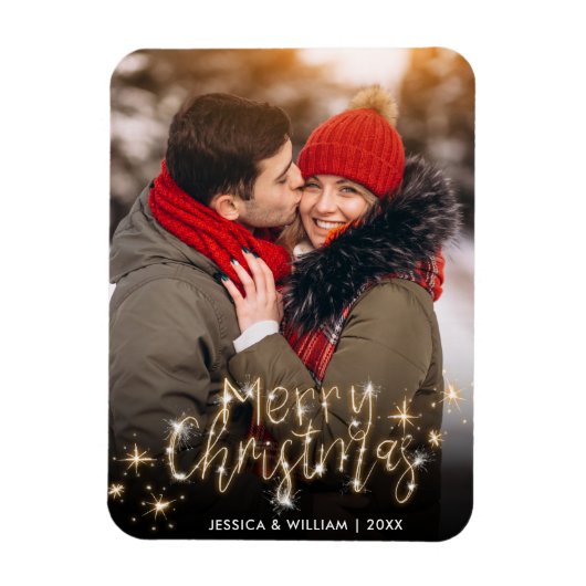 Magnet Flexible Joyeux Noël Gold Sparkle Script PHOTO Salutation (Vertical)