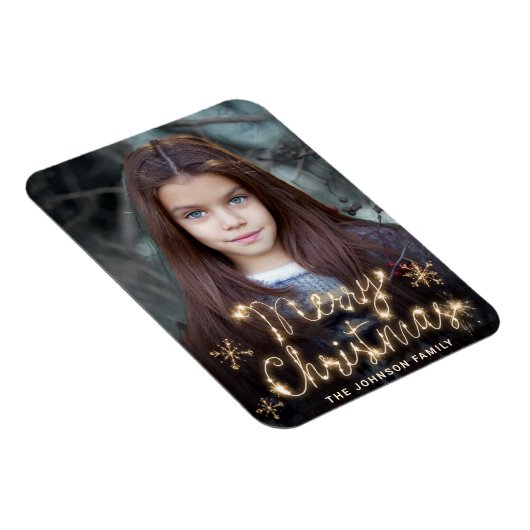 Magnet Flexible Joyeux Noël Gold Sparkle Script PHOTO Salutation (Côté Droit)