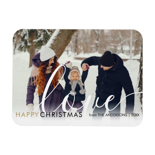 Magnet Flexible Joyeux Noël moderne Photo Chic Script Love (Horizontal)