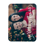 Magnet Flexible Joyeux Noël moderne photo de script blanc (Vertical)