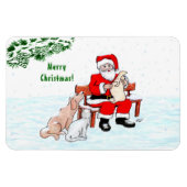 Magnet Flexible Joyeux Noël! Père Noël avec chat et chien (Horizontal)