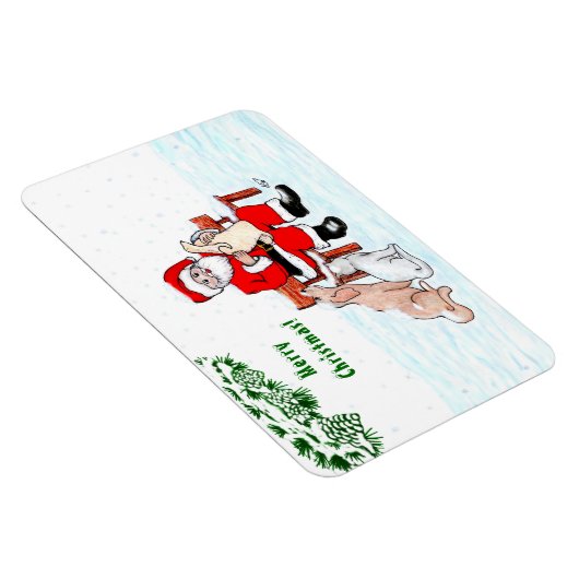 Magnet Flexible Joyeux Noël! Père Noël avec chat et chien (Côté Droit)