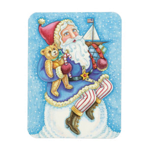 Magnet Flexible Joyeux Noël, Père Noël sur boule de neige avec des