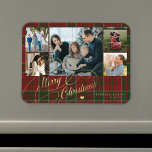 Magnet Flexible Joyeux Noël photo collage rustique plaid<br><div class="desc">Elégant style Joyeux Noël faux or classique script de calligraphie cinq photos de famille rouge vert plaid aimant rustique tartan avec votre texte personnalisé.</div>