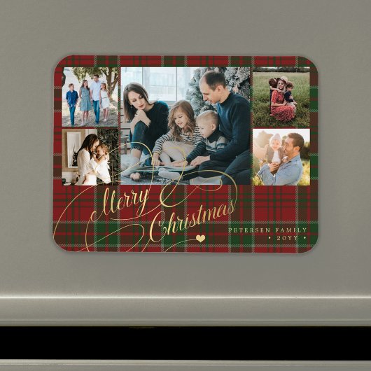 Magnet Flexible Joyeux Noël photo collage rustique plaid