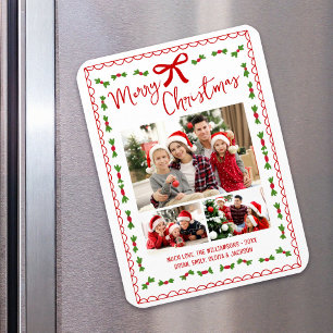 Magnet Flexible Joyeux Noël Photo Dessins à main levée rouges Blan