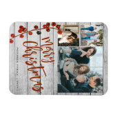 Magnet Flexible Joyeux Noël rouge photo collage rustique (Horizontal)