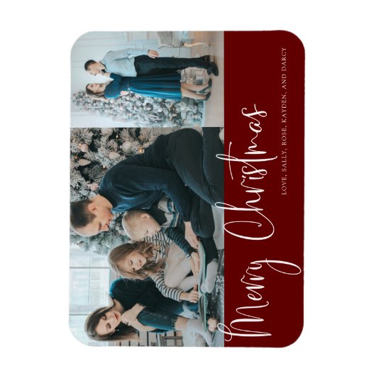 Magnet Flexible Joyeux Noël Script 2 Photo Collage Holiday Red (Vertical)