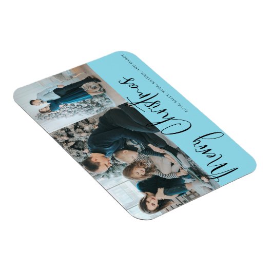 Magnet Flexible Joyeux Noël Script 2 Photo Holiday Blue (Côté Droit)