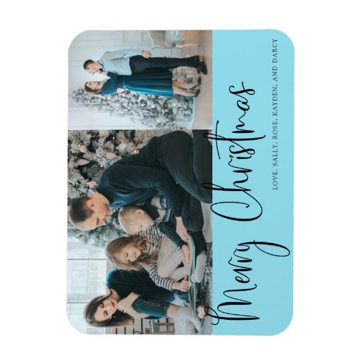 Magnet Flexible Joyeux Noël Script 2 Photo Holiday Blue (Vertical)