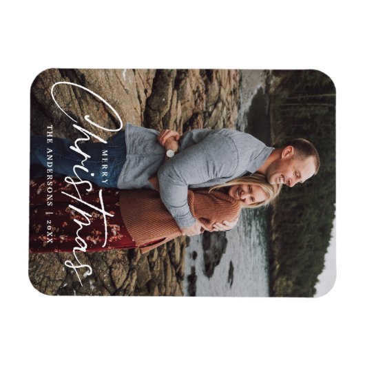 Magnet Flexible Joyeux Noël Script photo de vacances (Horizontal)