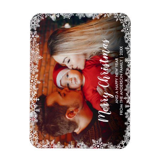 Magnet Flexible Joyeux Noël Script Snowflakes Photo (Vertical)