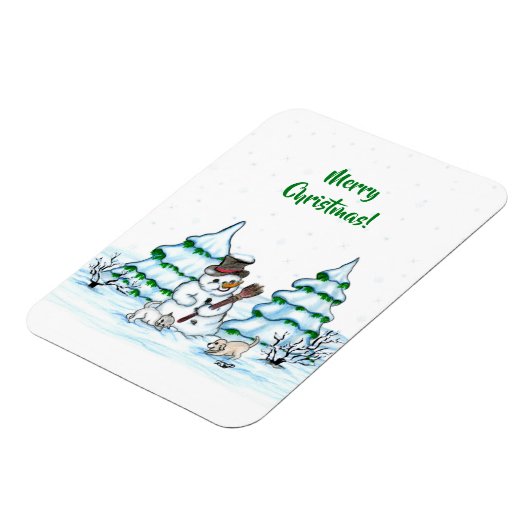 Magnet Flexible Joyeux Noël ! Snowman avec chat et chiot (Côté Gauche)