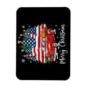 Magnet Flexible Joyeux Noël Vintage Camion Rouge Drapeau Américain