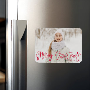 Magnet Flexible Joyeux Noël Whimsical Red Script photo de vacances