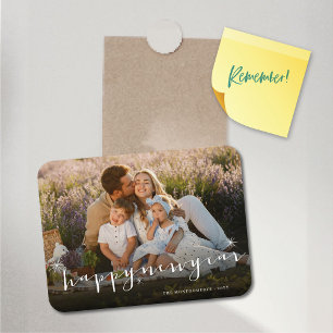 Magnet Flexible Joyeux Nouvel An Script moderne Gold Starburst Pho