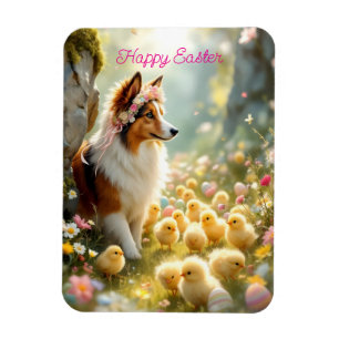 Magnet Flexible Joyeux Pâques Collie et les poussins