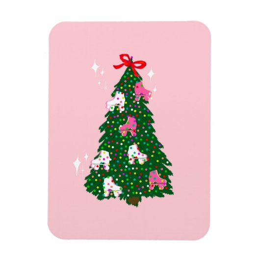 Magnet Flexible Joyeux Roller Patins Ornements Arbre de Noël Rose (Vertical)
