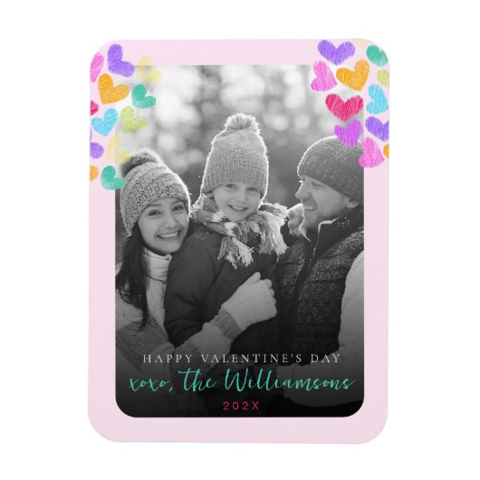 Magnet Flexible Joyeux Valentines Day Cute Pastel Hearts Photo (Vertical)