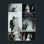 Magnet Flexible Juste marié 6 photo Mariage Collage<br><div class="desc">Célébrez vos souvenirs de mariage avec cet aimant photo-collage personnalisé. Doté de six espaces réservés aux photos et texte modifiable pour les noms, la date, et l'expression Just Married, ce design élégant fait une faveur de gardien ou de mariage significative. Personnaliser en minutes : - Remplacez par 6 de vos...</div>