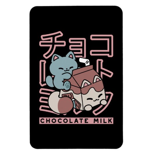 Magnet Flexible Kawaii Cat with Chocolate Milk – Japanese Pop Art (Vertical)