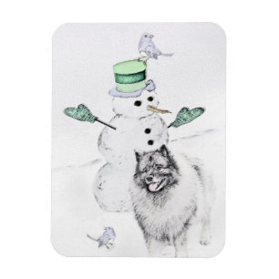 Magnet Flexible Keeshond Noël Snowman Peinture Chien Art
