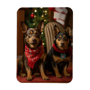 Magnet Flexible Kelpie australien au coin de la cheminée de Noël