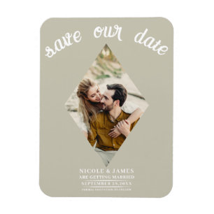 Magnet Flexible Khaki Beige Diamond Photo Wedding Save Date