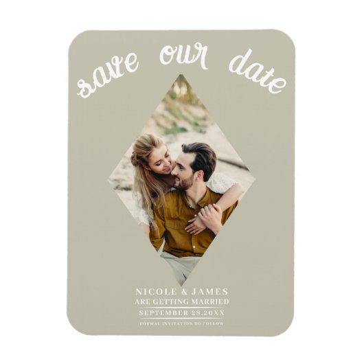 Magnet Flexible Khaki Beige Diamond Photo Wedding Save Date (Vertical)
