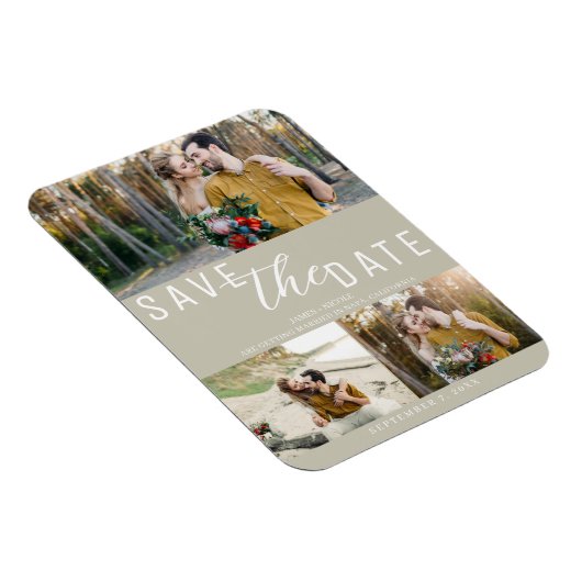 Magnet Flexible Khaki Beige Save the Date Mariage 3 Photos (Côté Droit)