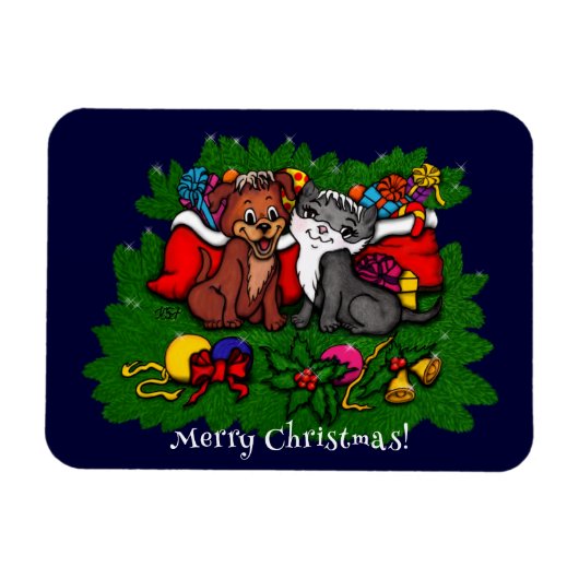 Magnet Flexible Kitty et chiot, Happy XMas (Horizontal)