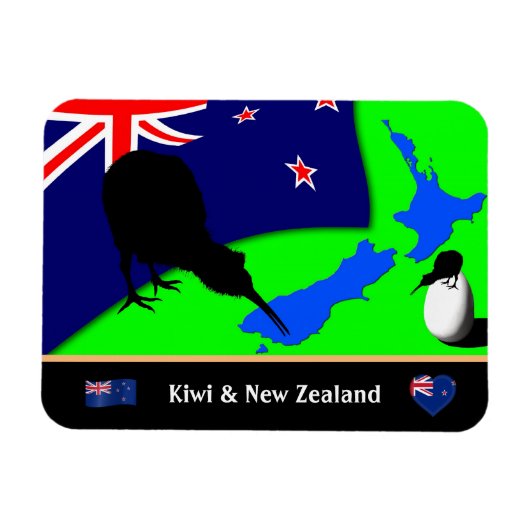 Magnet Flexible Kiwi Bird, Drapeau & Carte de la Nouvelle-Zélande (Horizontal)