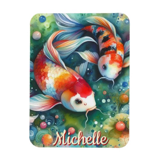 Magnet Flexible Koi Fish Whimsical Watercolor Personalized (Vertical)