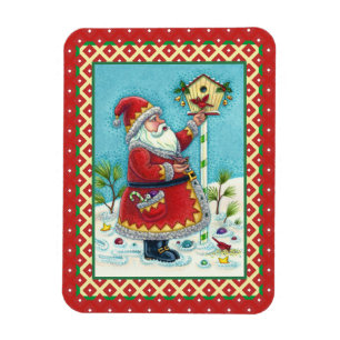 MAGNET FLEXIBLE KRIS KRINGLE ALIMENTER LES OISEAUX REDBIRÉS, NOËL 