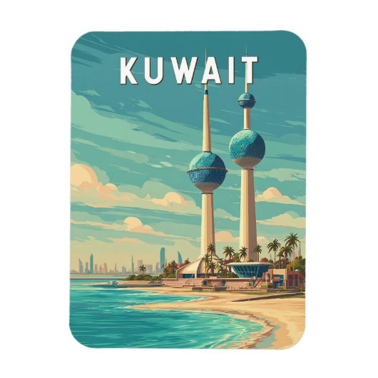 Magnet Flexible Kuwait Illustration Travel Art Vintage (Vertical)