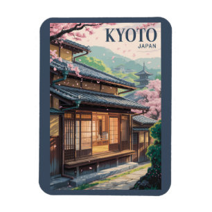 Magnet Flexible Kyoto Maison Japon Illustration Voyage Art Vintage
